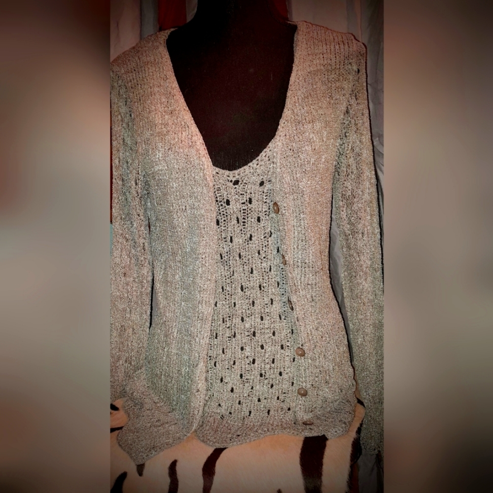 Ball of Cotton Cardigan Set, Natural Sage, Lg